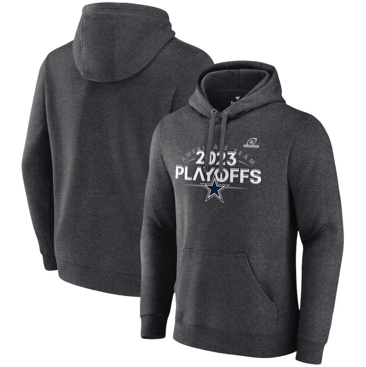 Men's Dallas Cowboys Heather Charcoal 2023 Playoffs Fleece Pullover Hoodie,We sell and wholesale Men's Dallas Cowboys Heather Charcoal 2023 Playoffs Fleece Pullover Hoodie on line form chian!